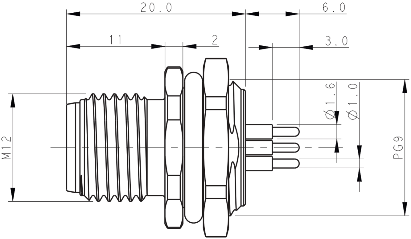 מחבר קונקטור לסנסורים זכר להלחמה לכבל TE CONNECTIVITY M12 T4132012041-000